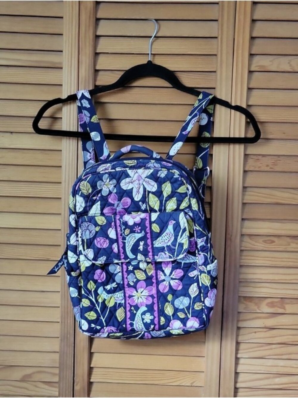 Vera Bradley Retired Navy Floral Nightingale Mini Backpack 2011 Quilted Cotton